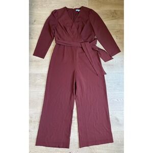 Womens Antonio Melani Miranda maroon Long Sleeve Wide Leg Jumpsuit hemmed sz 14